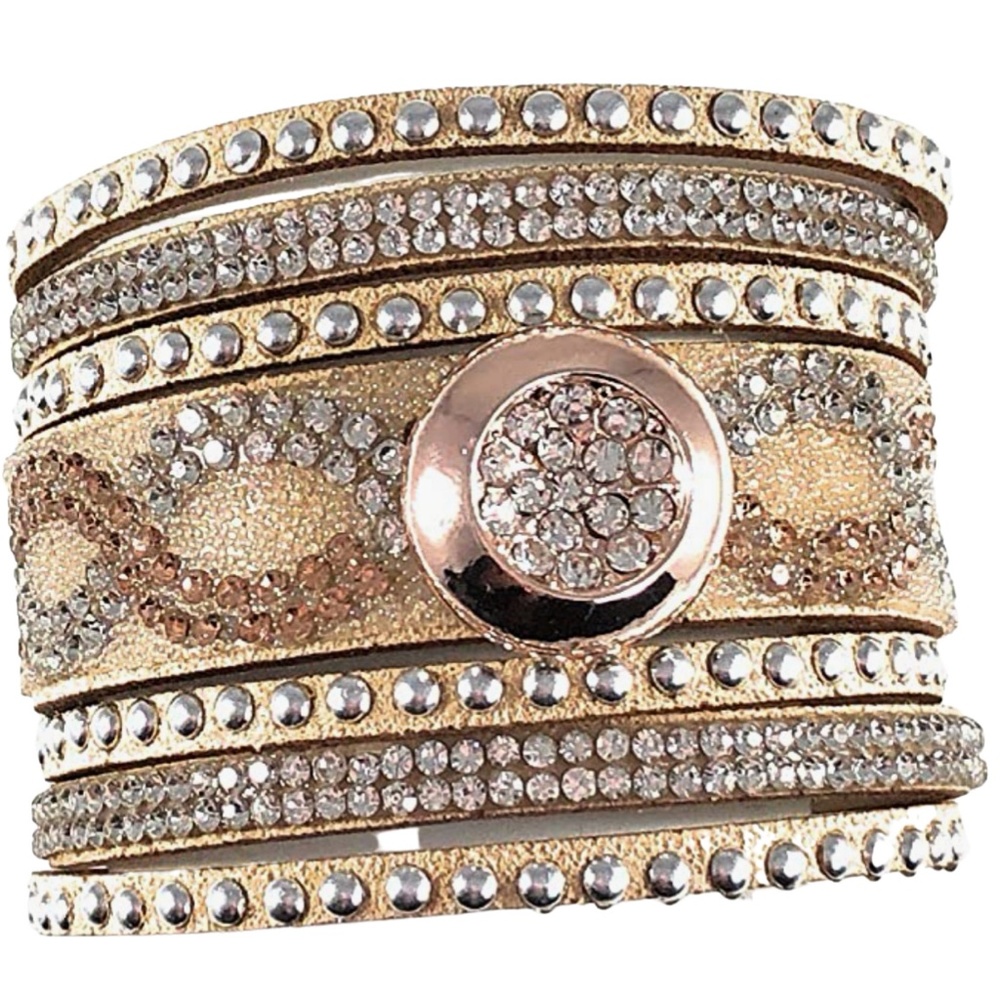 Snap Charm Boho Leather Bracelet with 3/4" Standard Snap Adjustable Two Sizes - Picture 2 of 7